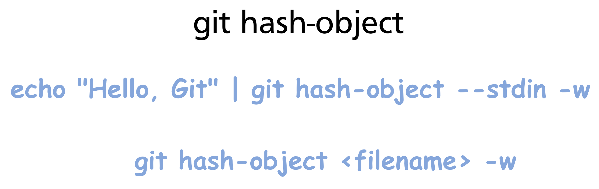 git hash-object writes content to .git/objects and returns the SHA