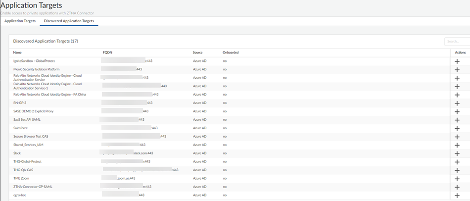 PaloAlto screenshot — Application targets configuration