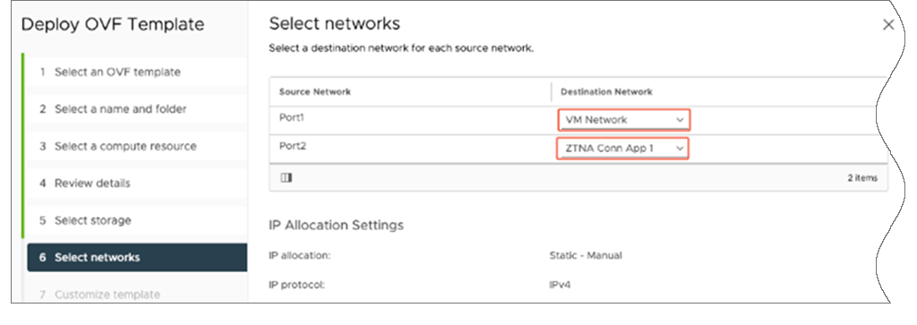 PaloAlto screenshot — Network interface mapping in OVF wizard