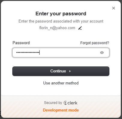 The Clerk-powered sign-in screen — users authenticate with email, social login, or magic link before accessing the dashboard